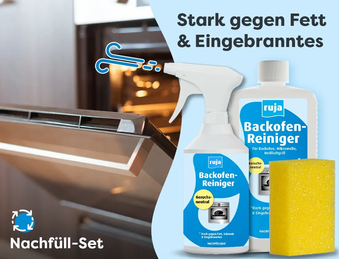 Backofen-Reiniger | 500 ml Sprühflasche + 1 l Nachfüllflasche im Set inkl. Spezialschwamm